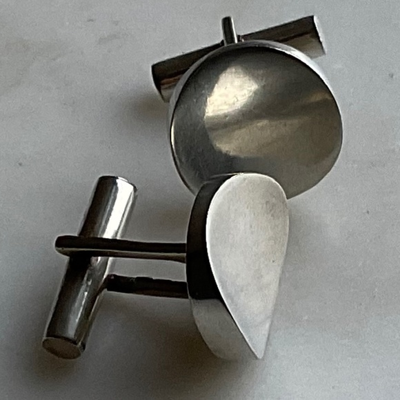 Vintage 925 Sterling Silver Modernist Concave Round Cuff Links EMD - Picture 2 of 7